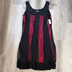 dressbarn Black and Burgundy Panel Midi Dress